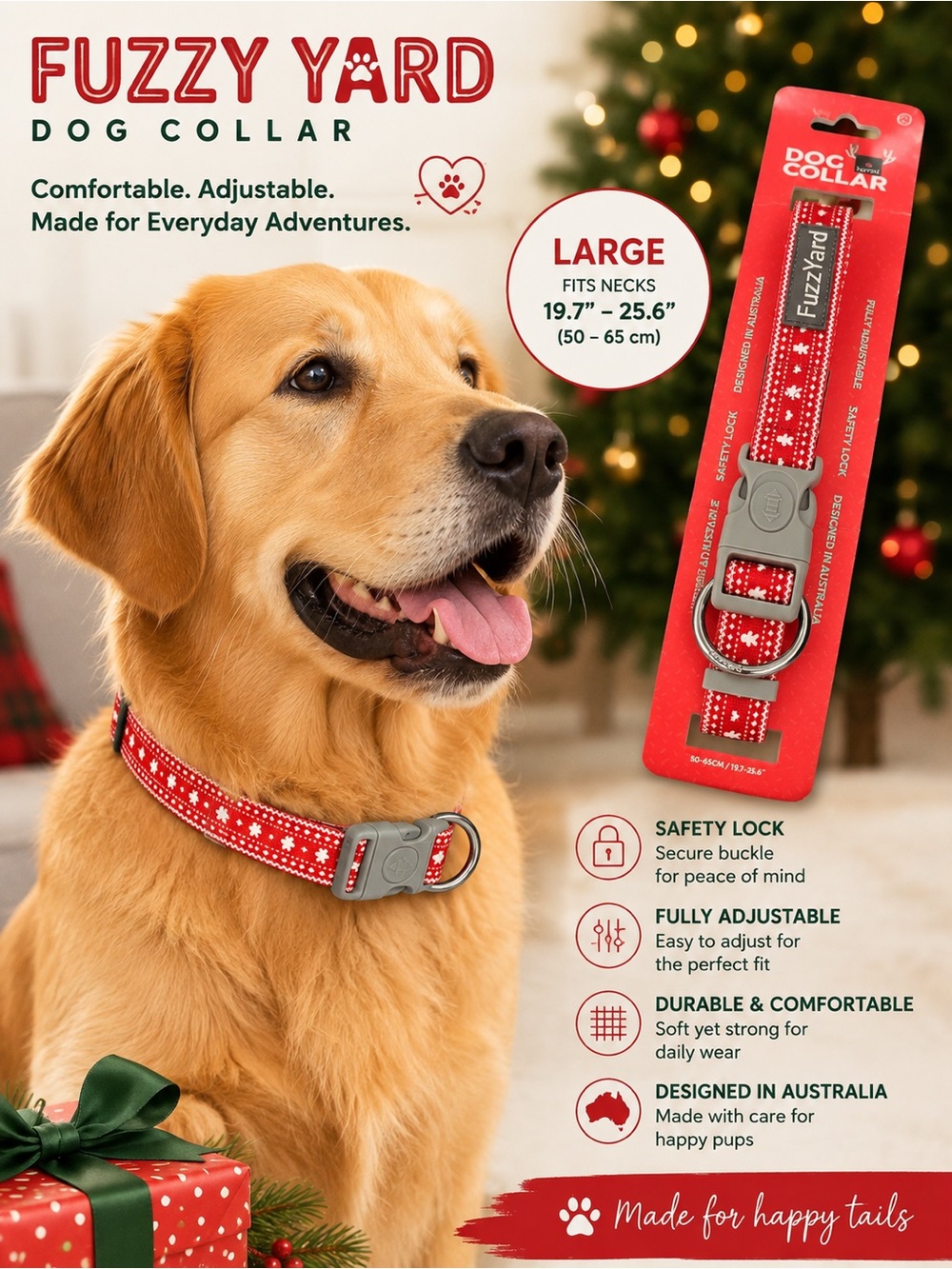Fuzzy Yard Red Adjustable Dog Collar - Large